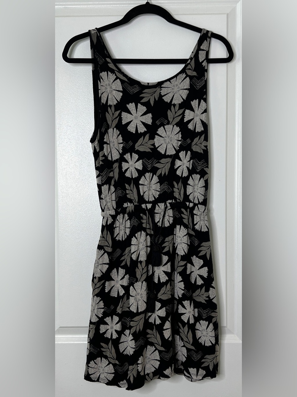 Lucky Brand‎ Black & Tan Floral Cinch Waist Dress Size Small Casual Everyday
